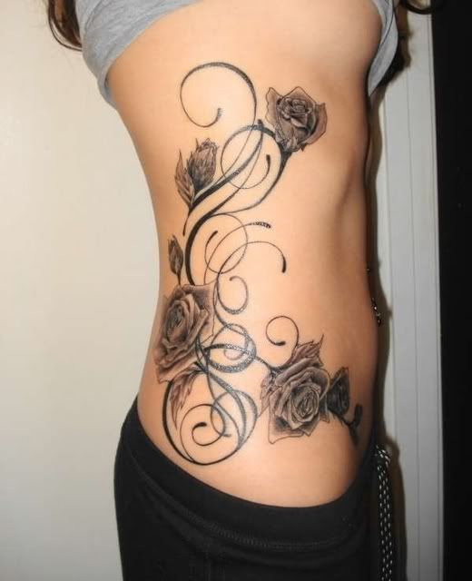 (Side-Tattoo-Gothic-Rose-Vine ) rose tattoos