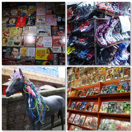 Camden lock market londres london marche puces comics bottes de pluie plaques fer cheval dread boutique magasin