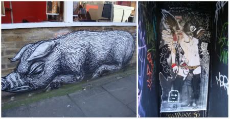 London Londres Tag street art Shoreditch Brick Lane East Spitalfields artistres graf graffiti pochoirs cochon