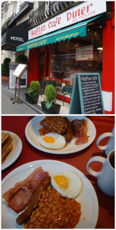 Angleterre Londres London Petit Dejeuner Breakfast Raffles Cafe Diner The Baked Beans Toast Sausage