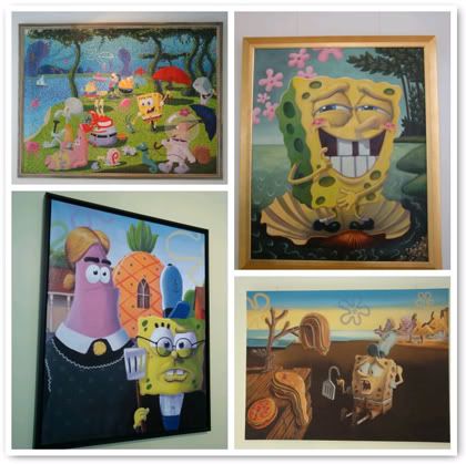 Expo Exposition Bob l'eponge comme vous ne l'avez jamais vu spongebob squarepants Patrick etoile de mer Pavillon de l'eau Paris Ecolo peinture nickelodeon