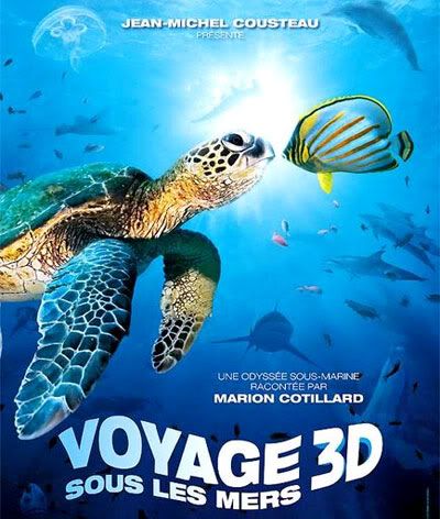 Film Voyage 3D 3 Dimensions Sous les Mers Tortues Jean-Michel Cousteau Affiche cinema cine