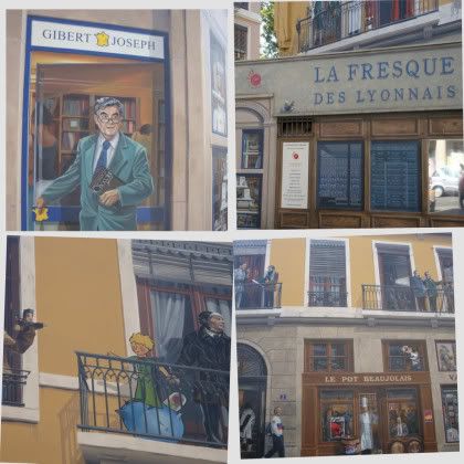 Lyon fresque lyonnais peinture oeuvre art detail bernard pivot gibert jeune saint exupery petit prince guignol abbe pierre bocuse