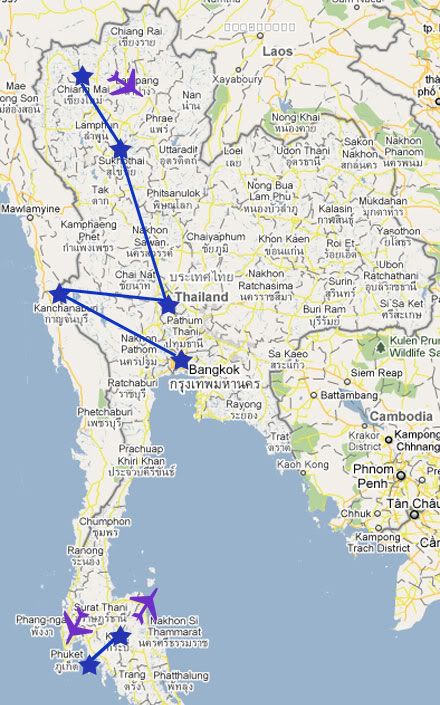 parcours itineraire voyage thailande idee nord surd montagne plage bangkok phuket ayutthaya sukhothai chiang mai koh phi pee ko lanta yao noi kanchanaburi thong pha phum plan