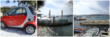 Paros – Le port de Logaras et notre carrosse, une Smart de location  grece cyclades paros village port logaras smart voiture location iria rent a car