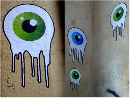 Cyclop cycklop cyklop passe bullourde bastille paris performance street art artiste peinture sticker œil yeux degoulinent papier mur fantome extraterrestre aena blog