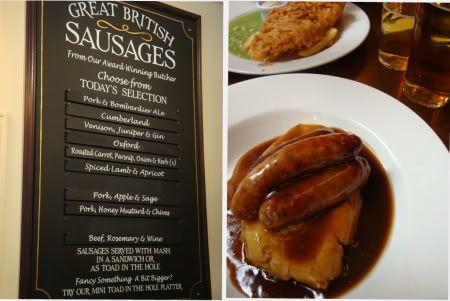 Londres London bons plans adresses pub public house bière fish chips poisson frites fish&chips sausage saucisse mash purée puree bière foster strongbow cidre