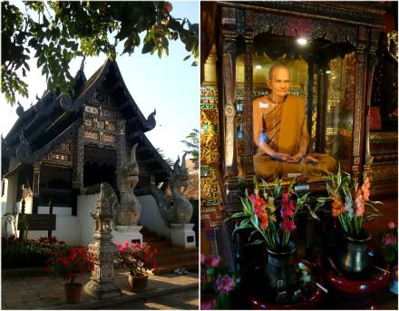 temple bois miroir wat chedi luang bonze verre statue aena blog photo voyage thailande