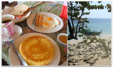 breakfast americain petit dejeuner saucisse &#339;uf pancake runtee rantee beach ko koh phi pee