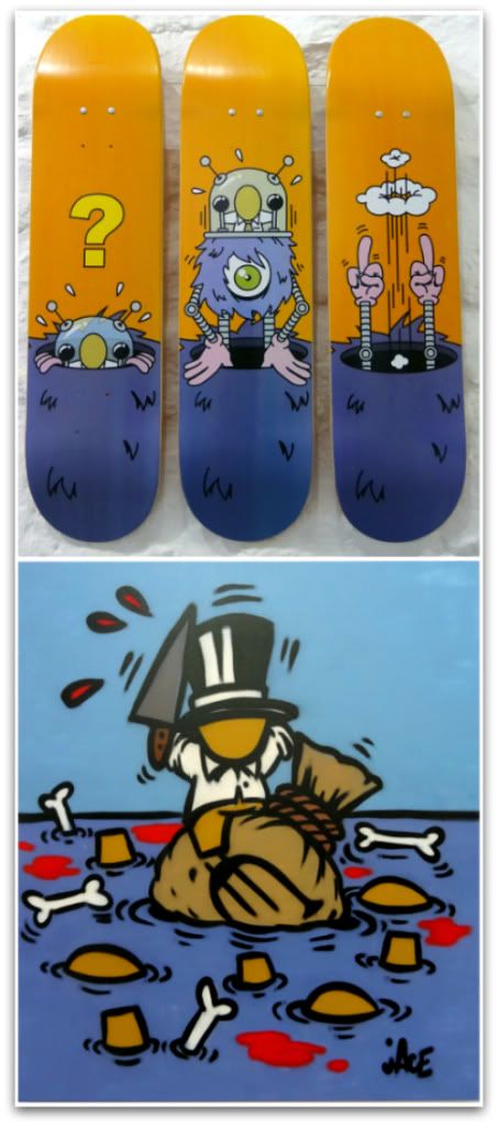 jace gouzou peinture tryptique skate skateboard deck on street art