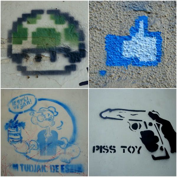 stencil nintendo mushroom pochoir piss toy popeye facebook poke i like street art aena blog photo budapest