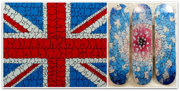 tilt skate tryptique skateboard drapeau anglais britannique deck on street art